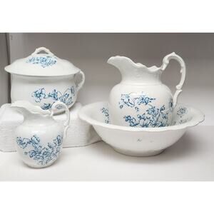 Warranted England Antique 1940s 5pc Pitcher/ Basin Wash Set Super Rare Find